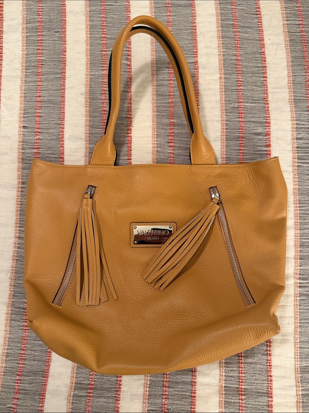 Valentino Alizee Tan Leather Tote with Tassel Zips